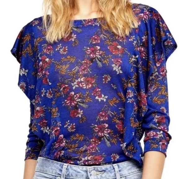Free People Top Dock Street in Blue Combo size small - Picture 11 of 12